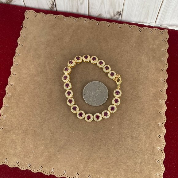 NEW Rhodolite 20 4MM Garnet with CZ Halo Settings 925 Gold Vermeil Bracelet - Picture 7 of 9